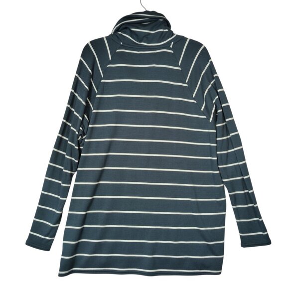 Lou & Grey Striped Long Sleeve Cowl Neck Soft Tunic Sweater Teal Size Small - Picture 3 of 7